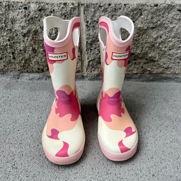 HUNTER X PEPPA PIG Rain Boots Girls US 13B/1G EU 31 Pink Pull On Camo Gum Boot - Picture 3 of 12